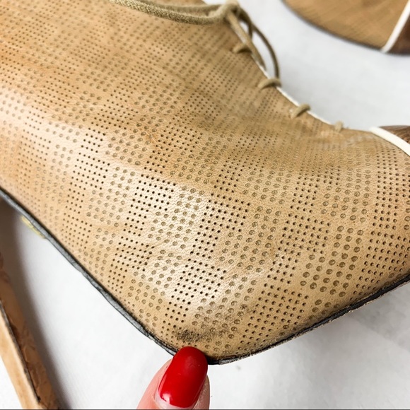 L.A.M.B. Peep Toe Lace Up Stiletto Booties Brown 8 - Picture 8 of 10